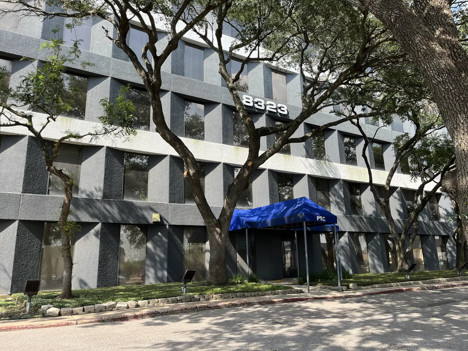The 8323 building, with the numbers over the front canopy